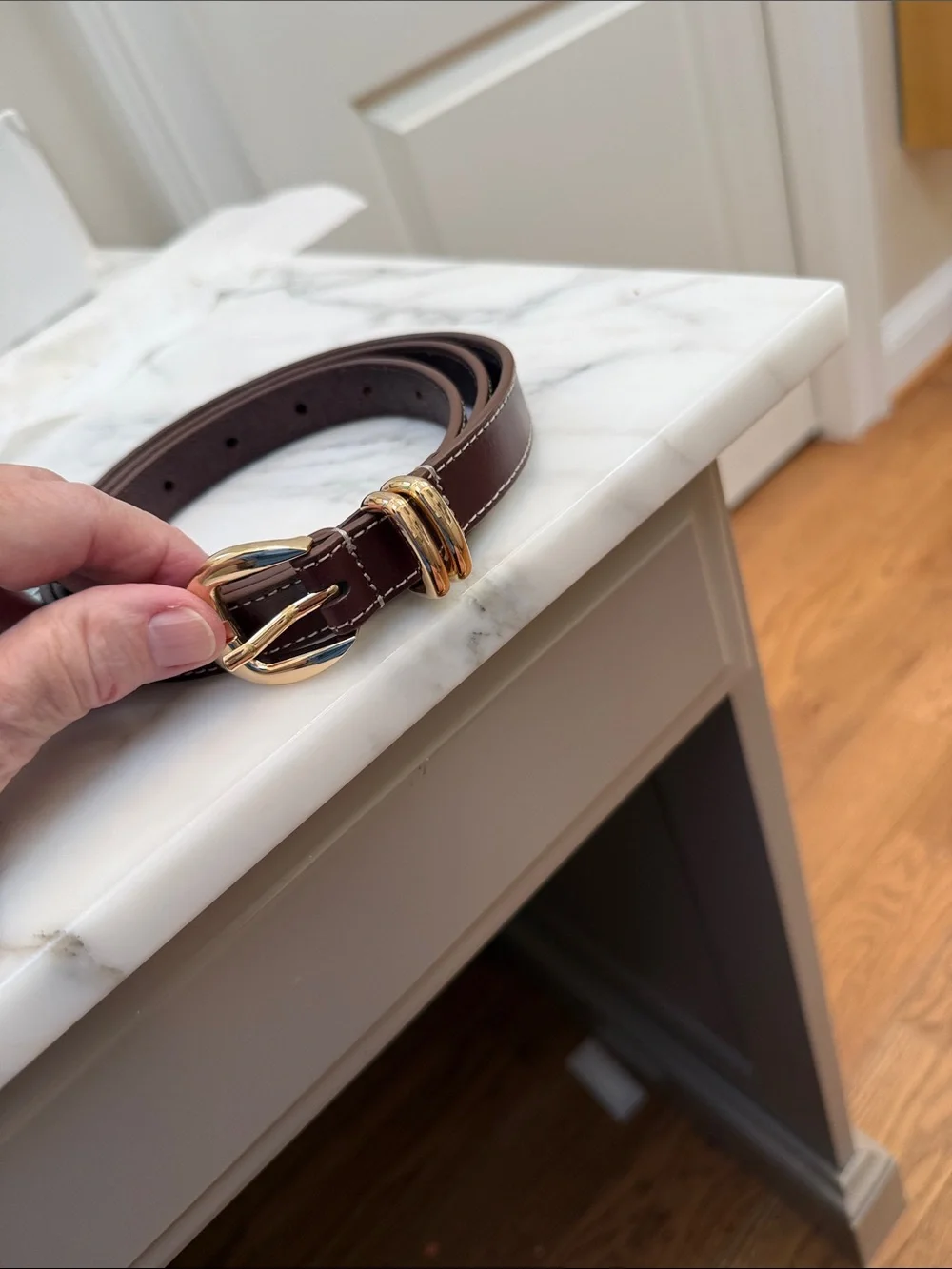 J. Jill Slim Dark Brown Leather Belt with Gold Buckle
